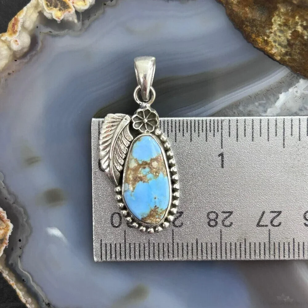 Sterling Silver Southwestern Style Golden Hill Turquoise Leaves Pendant #4